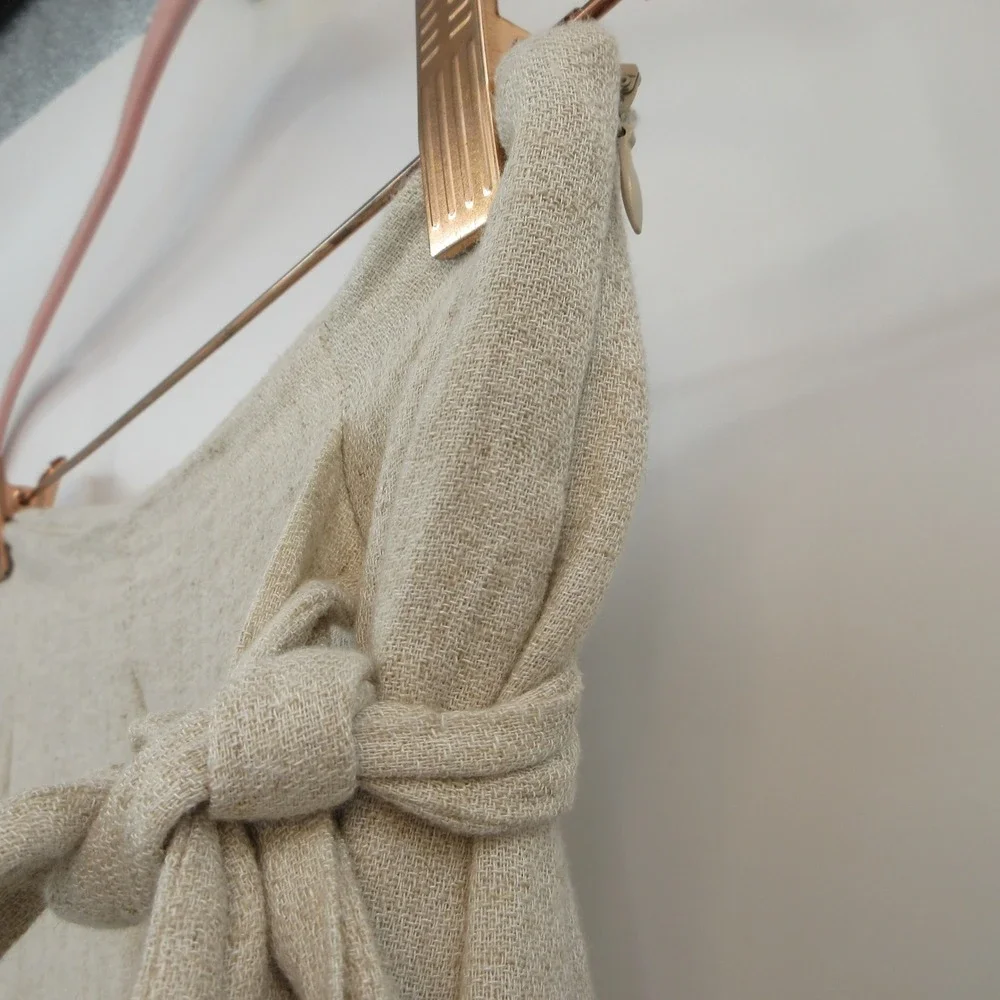 Zara XS Beige Linen Blend High Waist Wide Leg Wrap Tie Trousers Pants Boho
